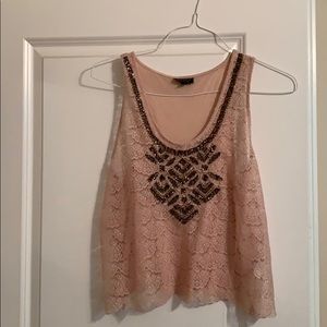Light pink lace tank with beading